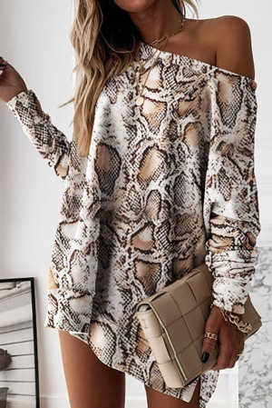 Snakeskin Print Long Sleeve Loose Mini Dress b233f