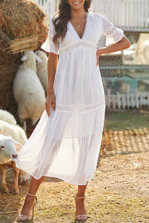 Swiss Dot Lace Trim Maxi Dress b21cc