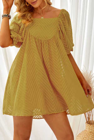 Yellow Square Neck Puff Sleeve Babydoll Mini Dress 7a2cc