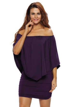 Multiple Dressing Layered Purple Mini Poncho Dress 17f39