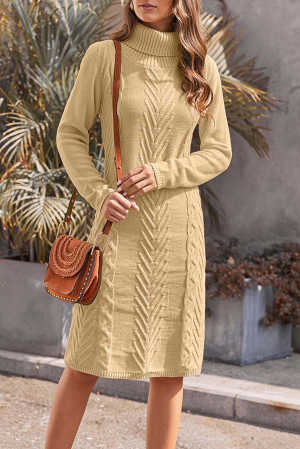 Khaki Hand Knitted High Neck Sweater Dress d6ce1