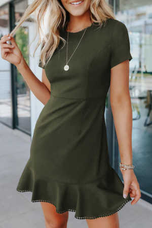 Green Tassel Ruffle Short Sleeve Mini Dress 1e7dc