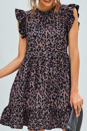 Leopard Print Ruffled Hemline Swing Dress 4efd5