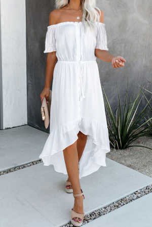 White Glaze High Low Off The Shoulder Maxi Dress 78f95