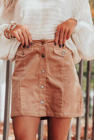 Apricot High Waist Button Corduroy Mini Skirt 8fecb