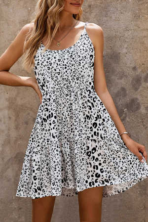 White Tiered Leopard Babydoll Dress a5eb7