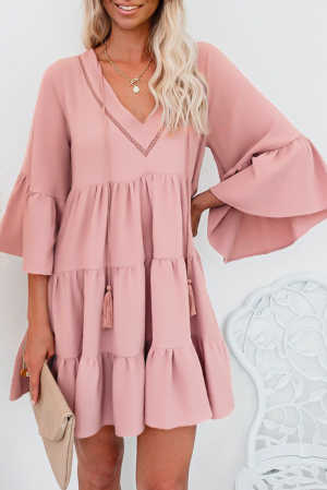 Pink Cotton Tiered Babydoll Tunic Dress 299df