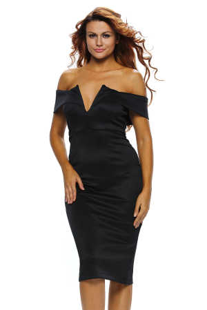 Black Off-the-shoulder Midi Dress e7f76