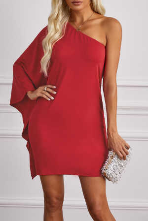 Red Side To Side One Shoulder Statement Mini Dress a2acd