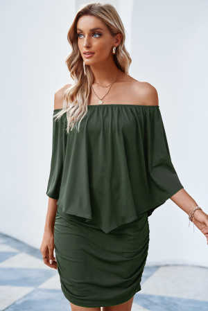 Multiple Dressing Layered Army Green Mini Poncho Dress 99864