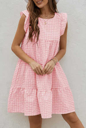 Pink Plaid Ruffled Mini Dress 8ae35