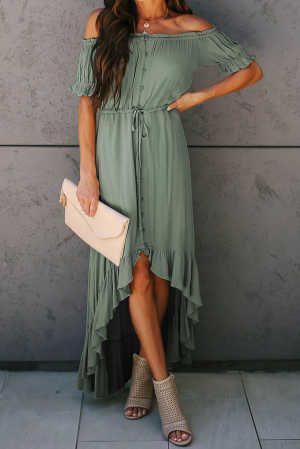 Sage Green Glaze High Low Off The Shoulder Maxi Dress 48350