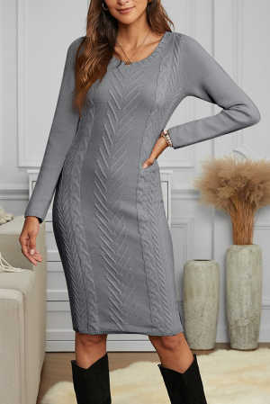 Gray Womens Hand Knitted Sweater Dress 2677a