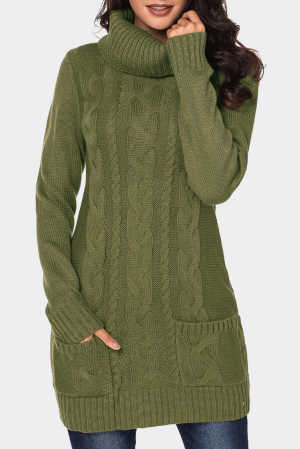 Olive Cowl Neck Cable Knit Sweater Dress 67f62