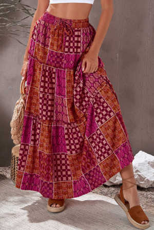 Tiered Paisley Print Pocketed Maxi Skirt 8c068