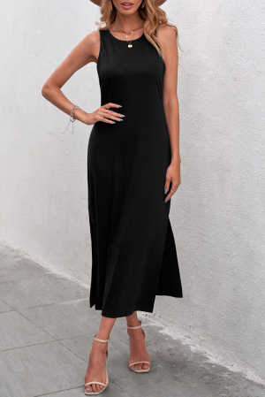 Black Side Slit Sleeveless Midi Dress 5a9bc