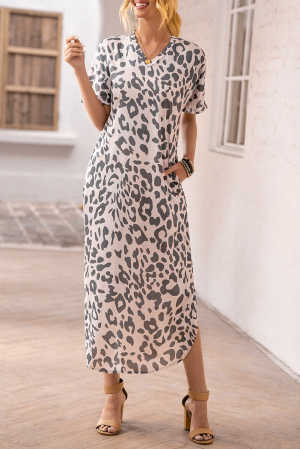 Casual Leopard Maxi Dress with Slits 55097