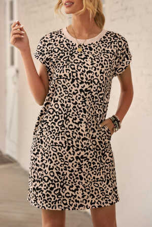 Leopard Pattern T-shirt Dress with Pockets 43200