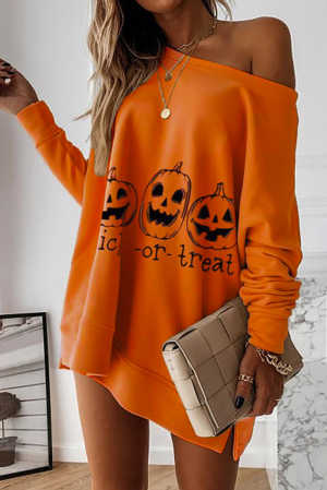 Halloween Pumpkin Letter Print Sweatshirt Mini Dress 51b72