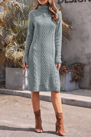 Gray Hand Knitted High Neck Sweater Dress 600e7