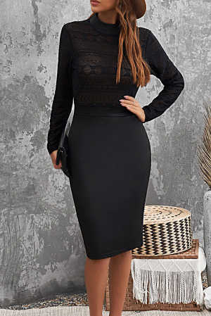 Black High Neck Lace Midi Dress 7fe4f