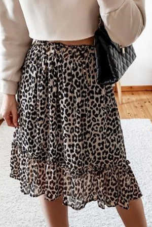 Leopard High Waist Tiered Midi Skirt 84238