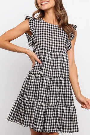 Black Plaid Ruffled Mini Dress f4f65