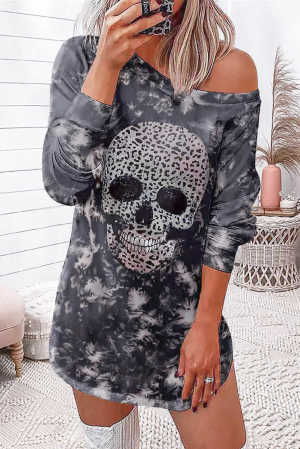 Tie Dye Leopard Skull Long Sleeve Mini Dress f97ba