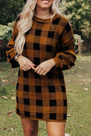 Brown Plaid Sweater Dress 35e86