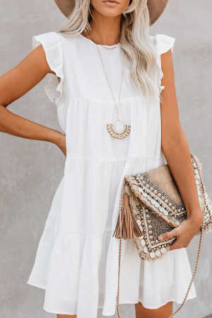 White Pocket Tiered Ruffled Mini Dress 2b5ed