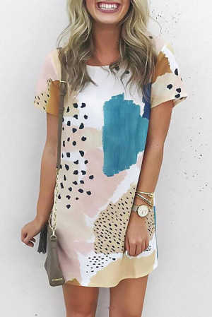 Light Blue Leopard Splicing Color Block Mini Dress d85dc