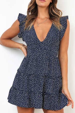 Navy Printed Sleeveless Tiered Mini Dress 205f3