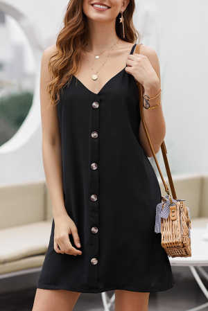 Black Buttoned Slip Dress 40849