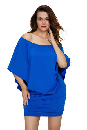 Multiple Dressing Layered Blue Mini Poncho Dress 0f051