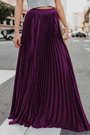 Purple High Waisted Pleated Maxi Skirt f68cb